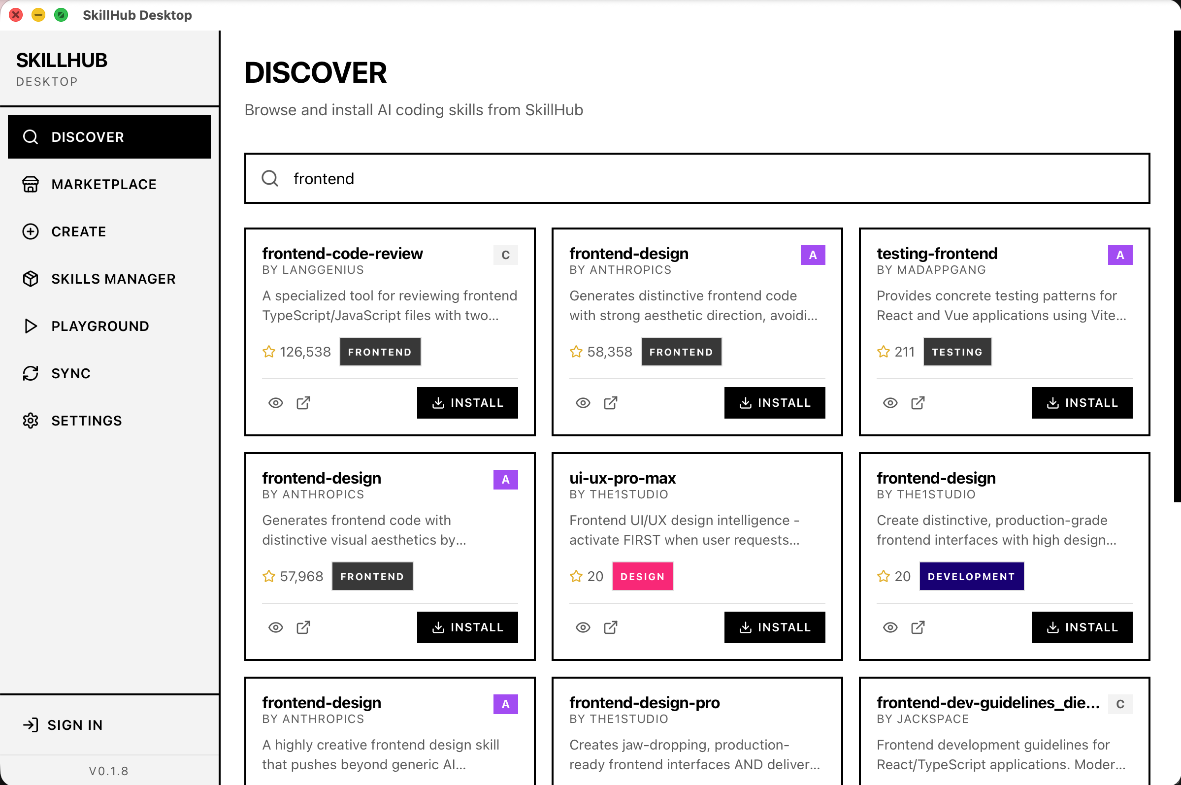 SkillHub Desktop preview
